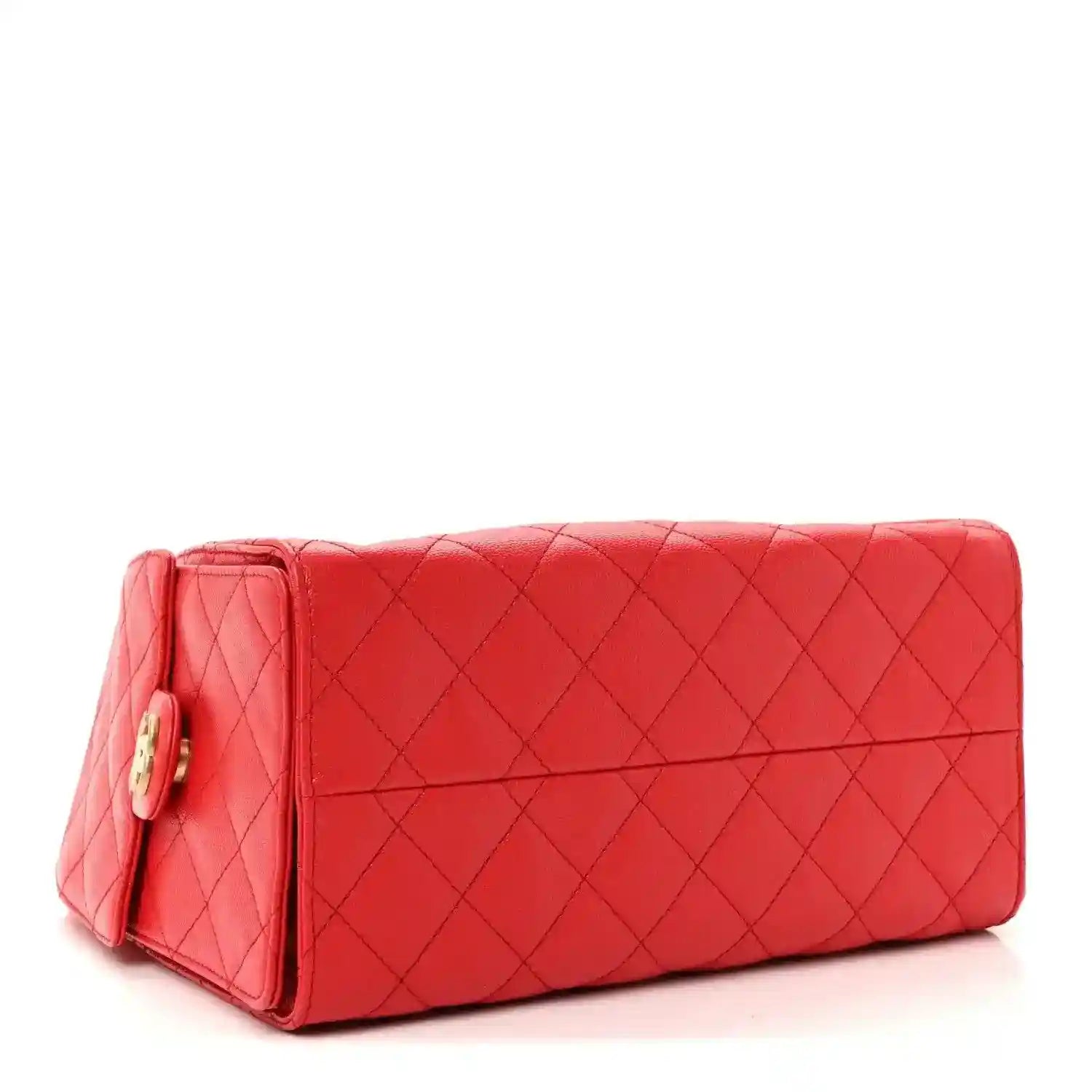 Quilted leather handbag, burgundy, rectangular silhouette with turn-lock detail.