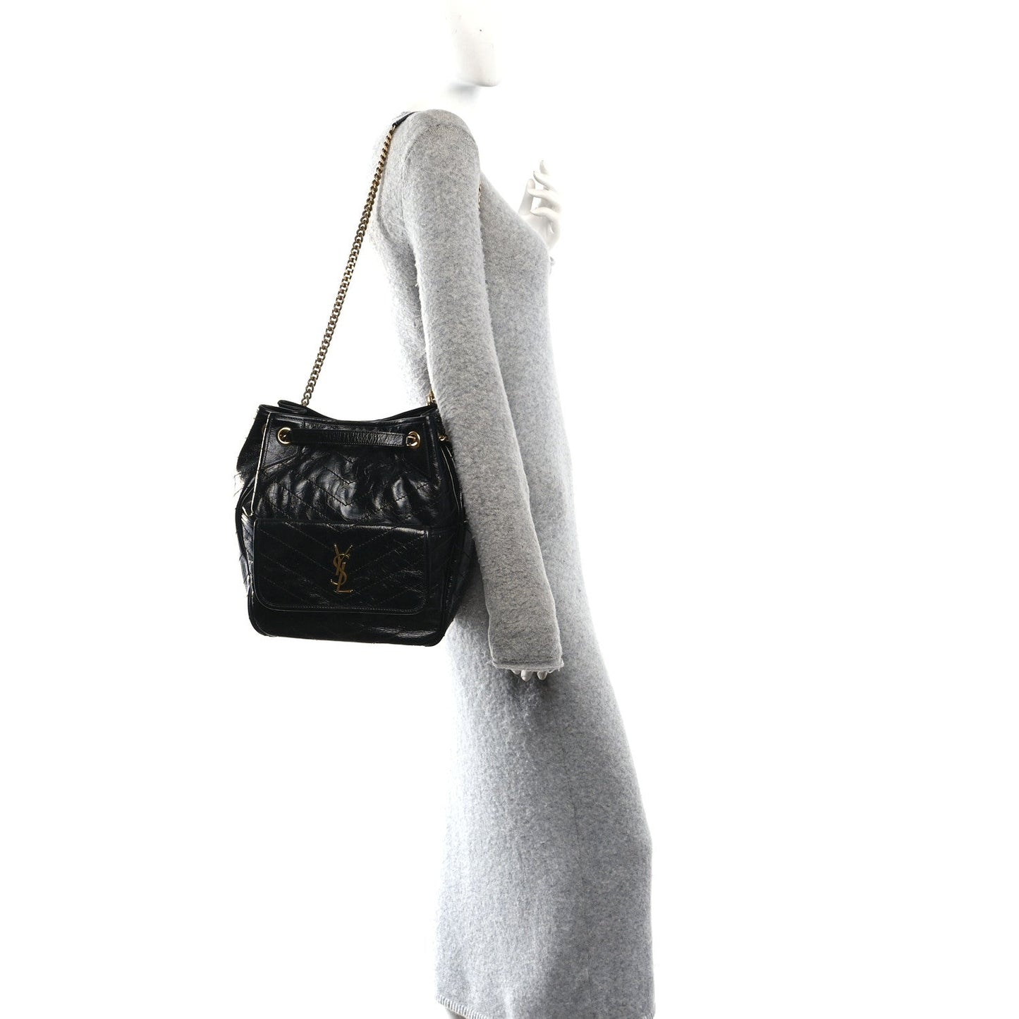 Black matelasse leather tote with YSL monogram and gold shoulder chain strap