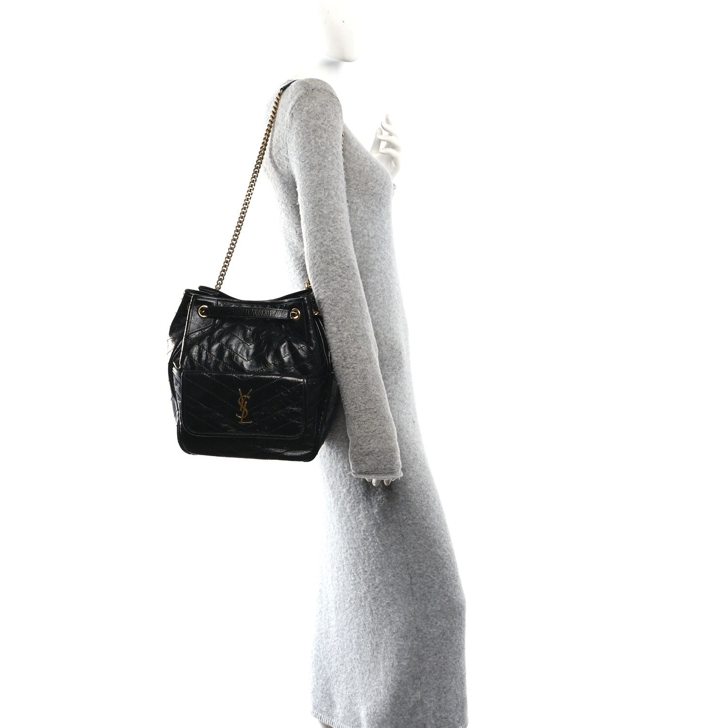 Black matelasse leather tote with YSL monogram and gold shoulder chain strap