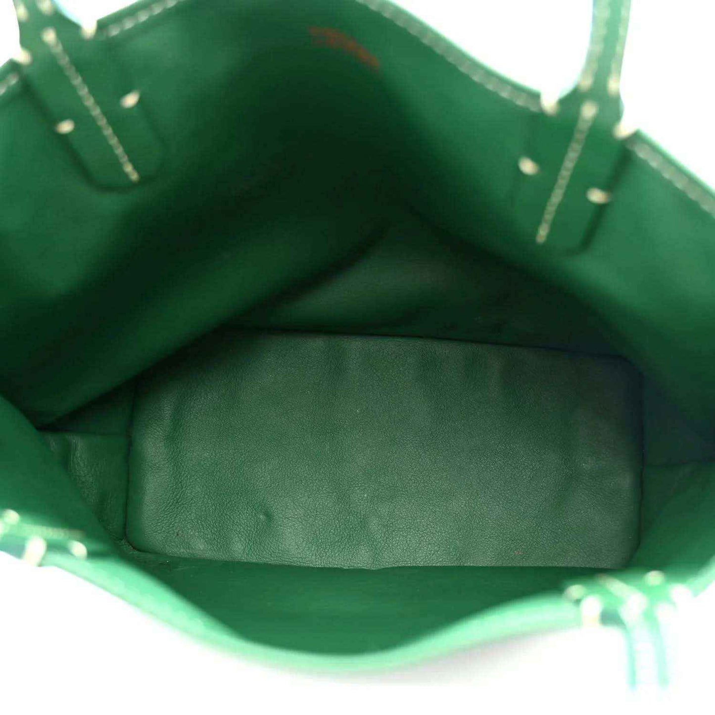 Green mini tote bag interior view with stitched lining and open top