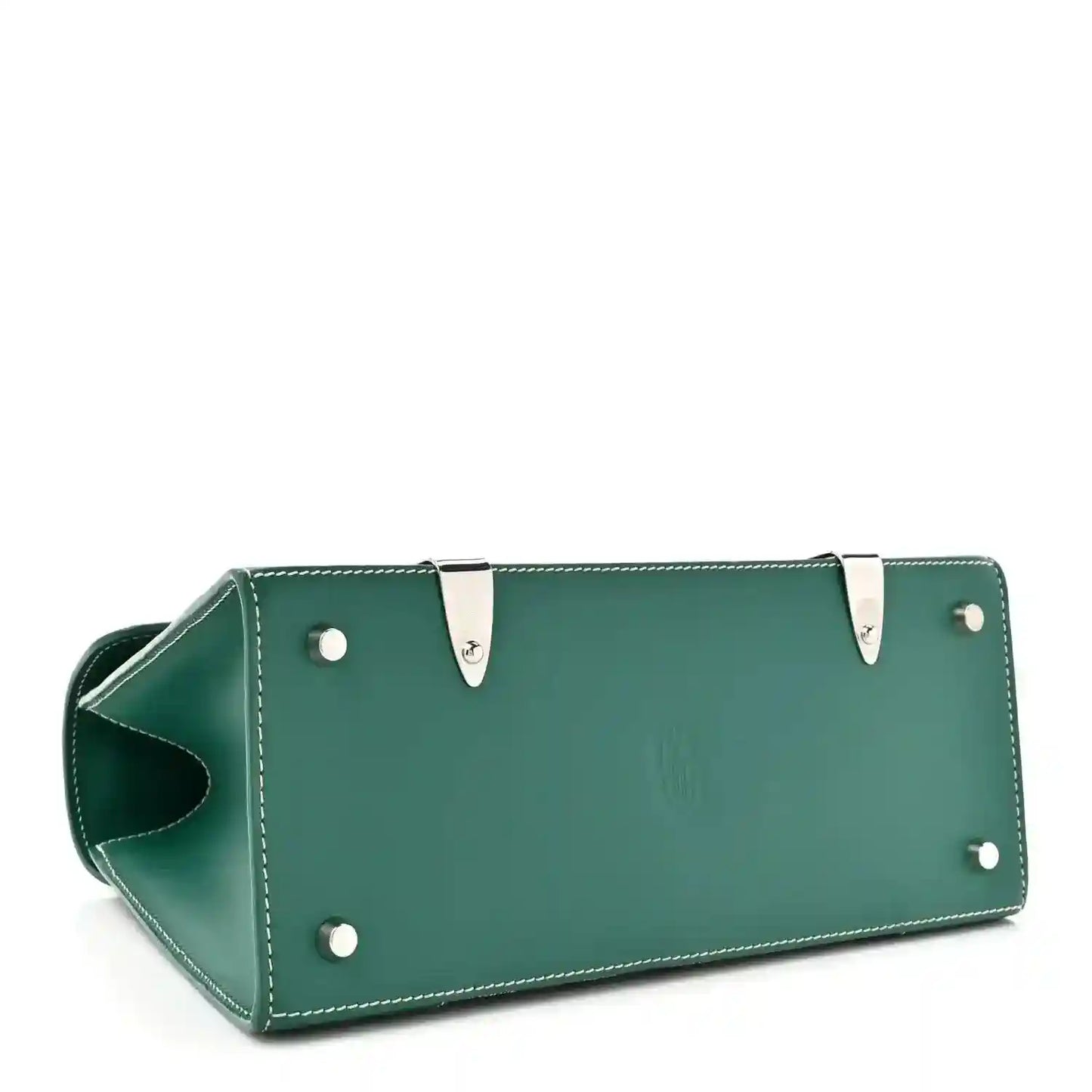 Goyard Saigon PM green canvas bag with snap studs and green leather trim