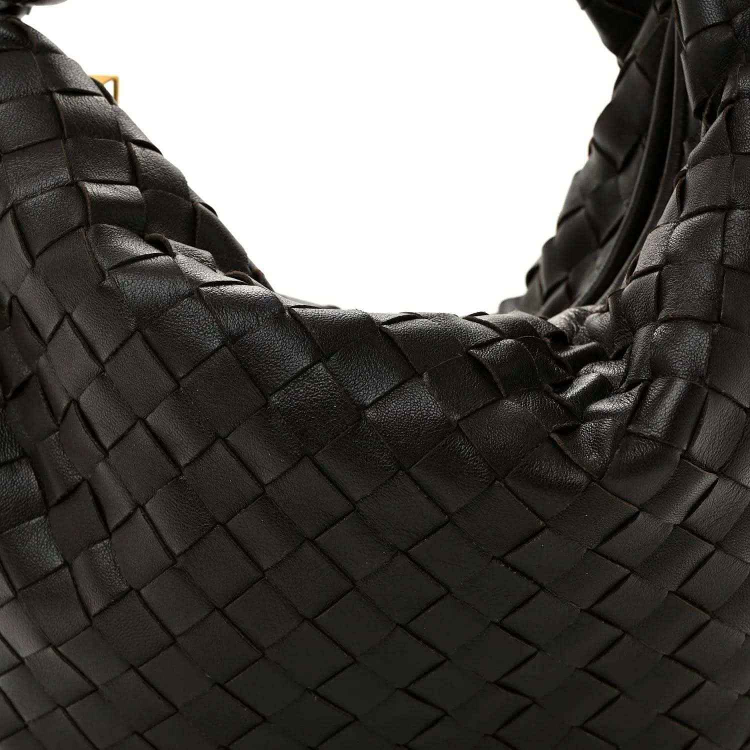 Teen Jodie hobo bag woven nappa leather, black, close-up of handle and weave