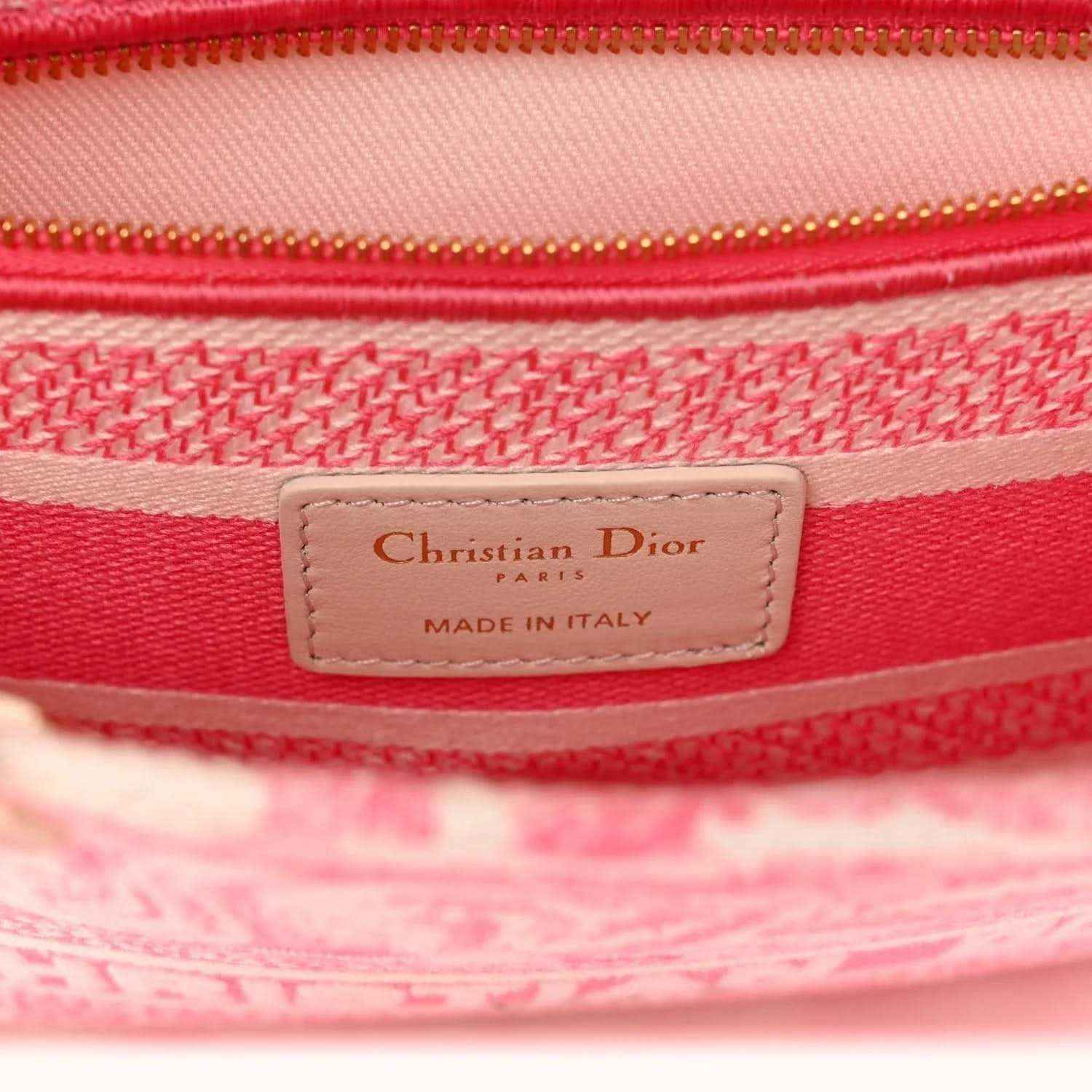 Christian Dior Paris label inside pink bag with zipper; Made in Italy