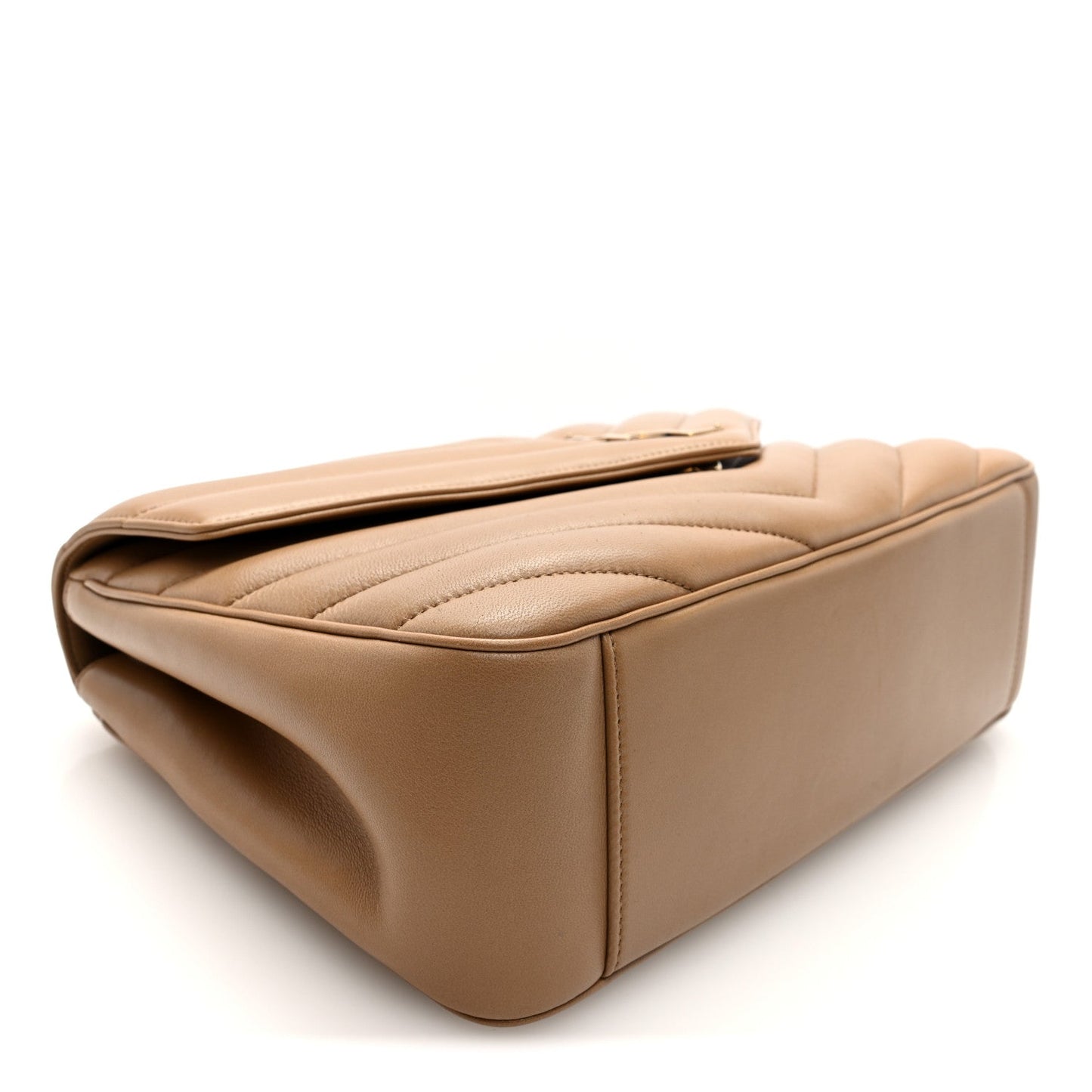 Large Loulou bag, natural tan lambskin, stitched base and top handle
