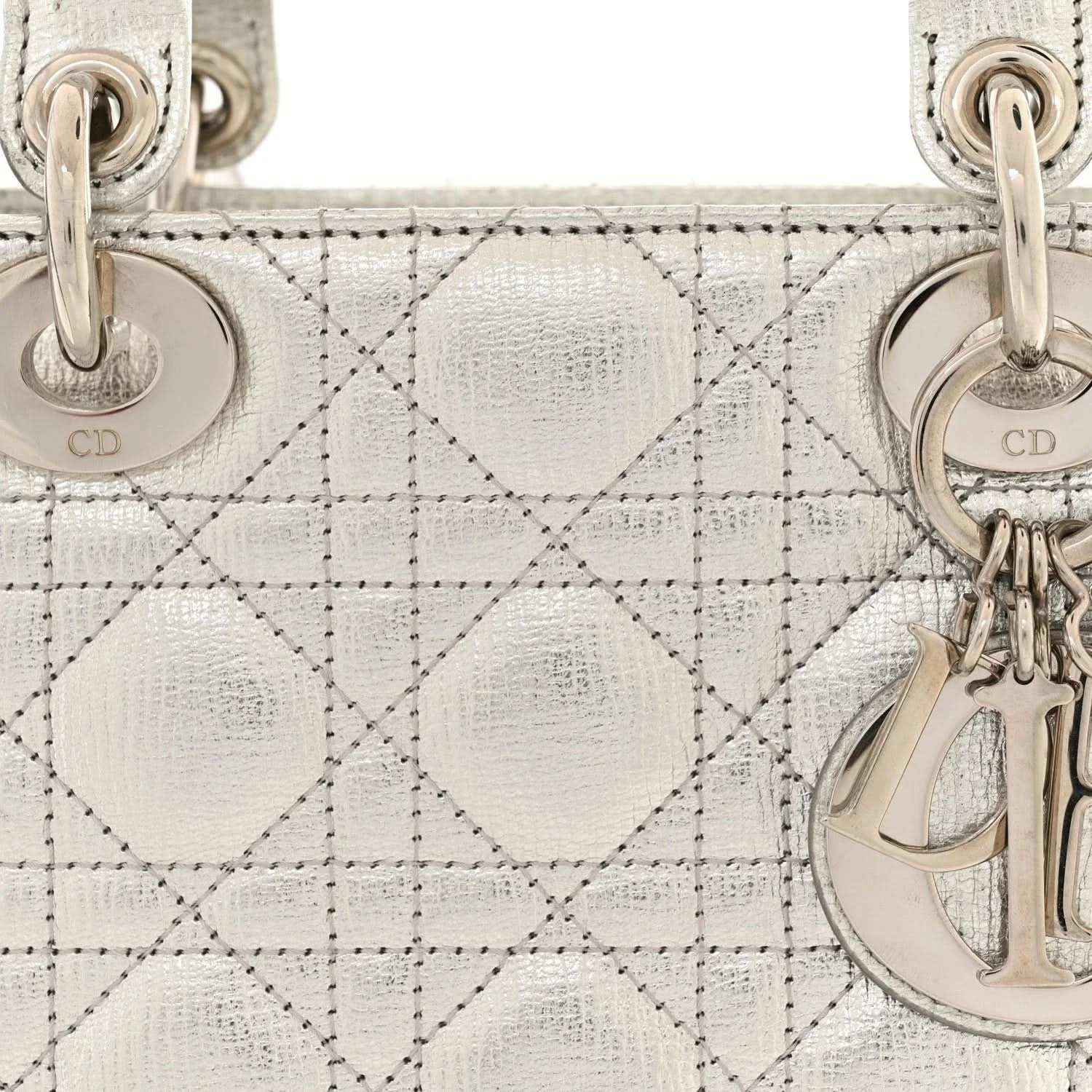 My Lady Dior handbag front panel with CD charm and quilted lattice motif