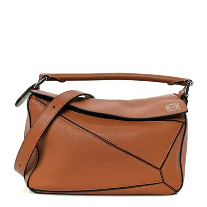 Loewe tan calfskin small Puzzle shoulder bag with crossbody strap and metal clasp