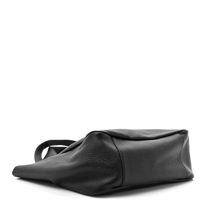 Black grained deerskin Bea tote laid down showing one side and handle loop