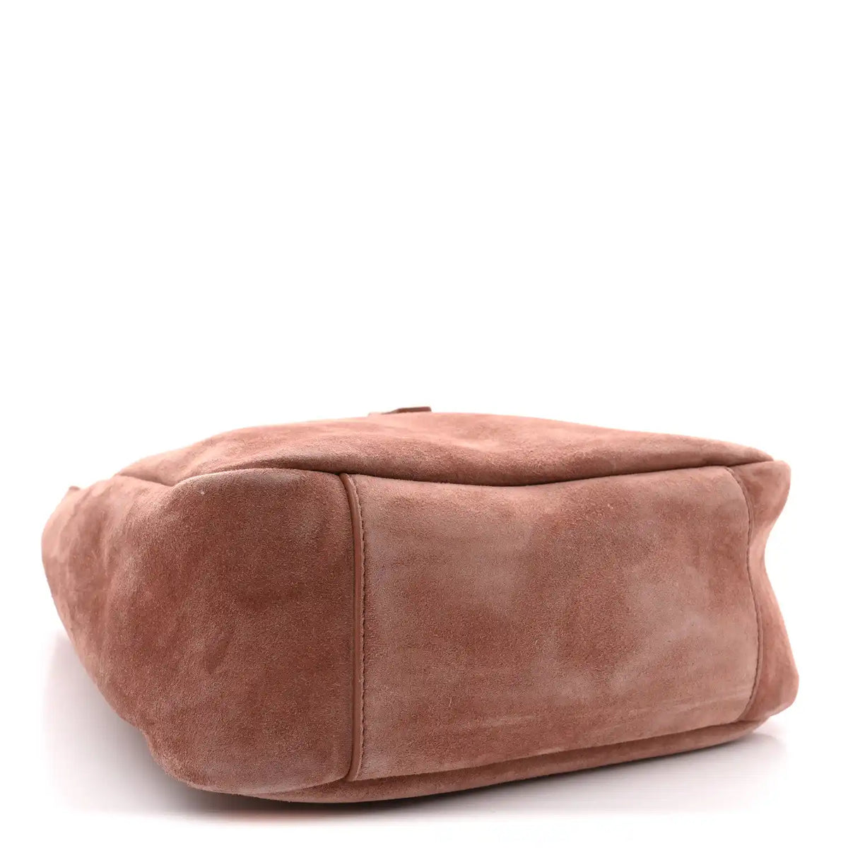 Small suede hobo bag in barley pink with rounded profile and stitched seams