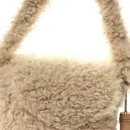 SAINT LAURENT shearling shoulder bag, natural top panel with chain strap detail