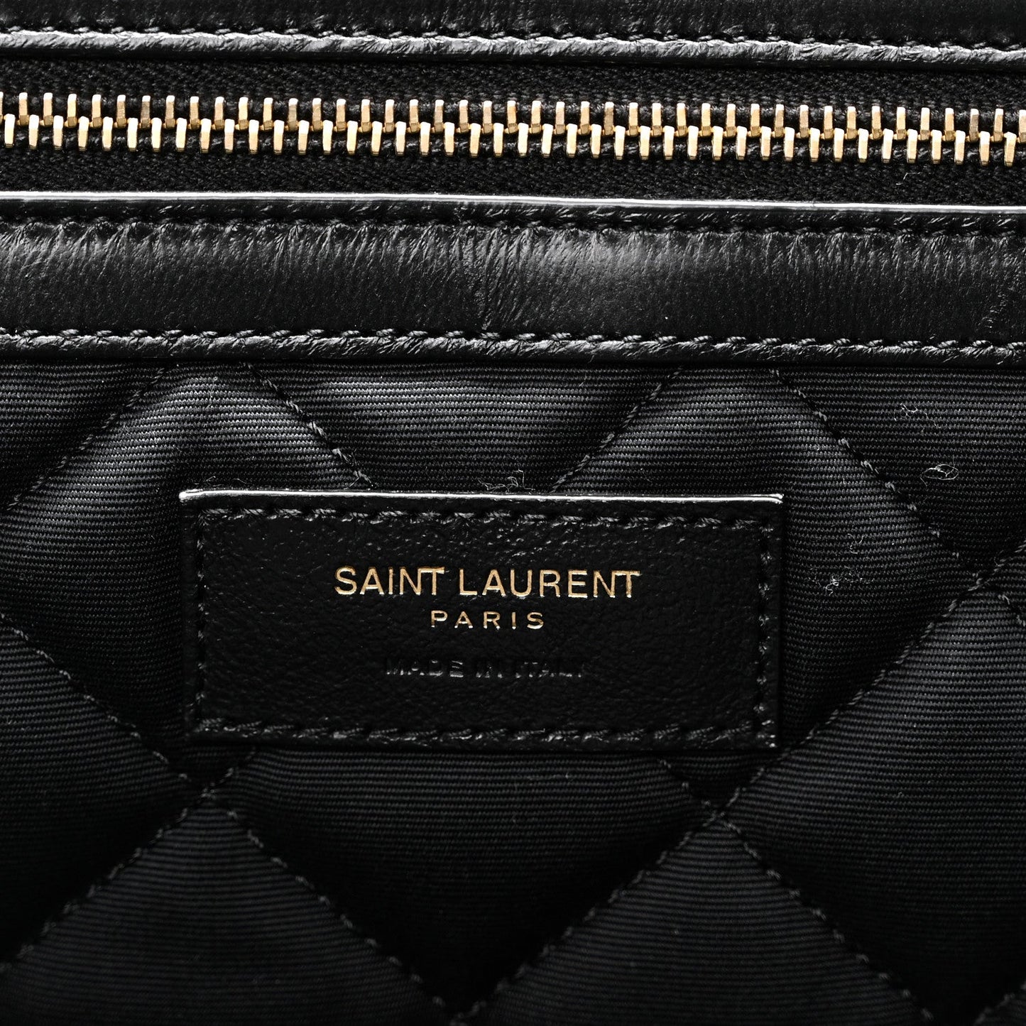 Saint Laurent ES quilted travel bag, black quilted lining with Saint Laurent Paris label.