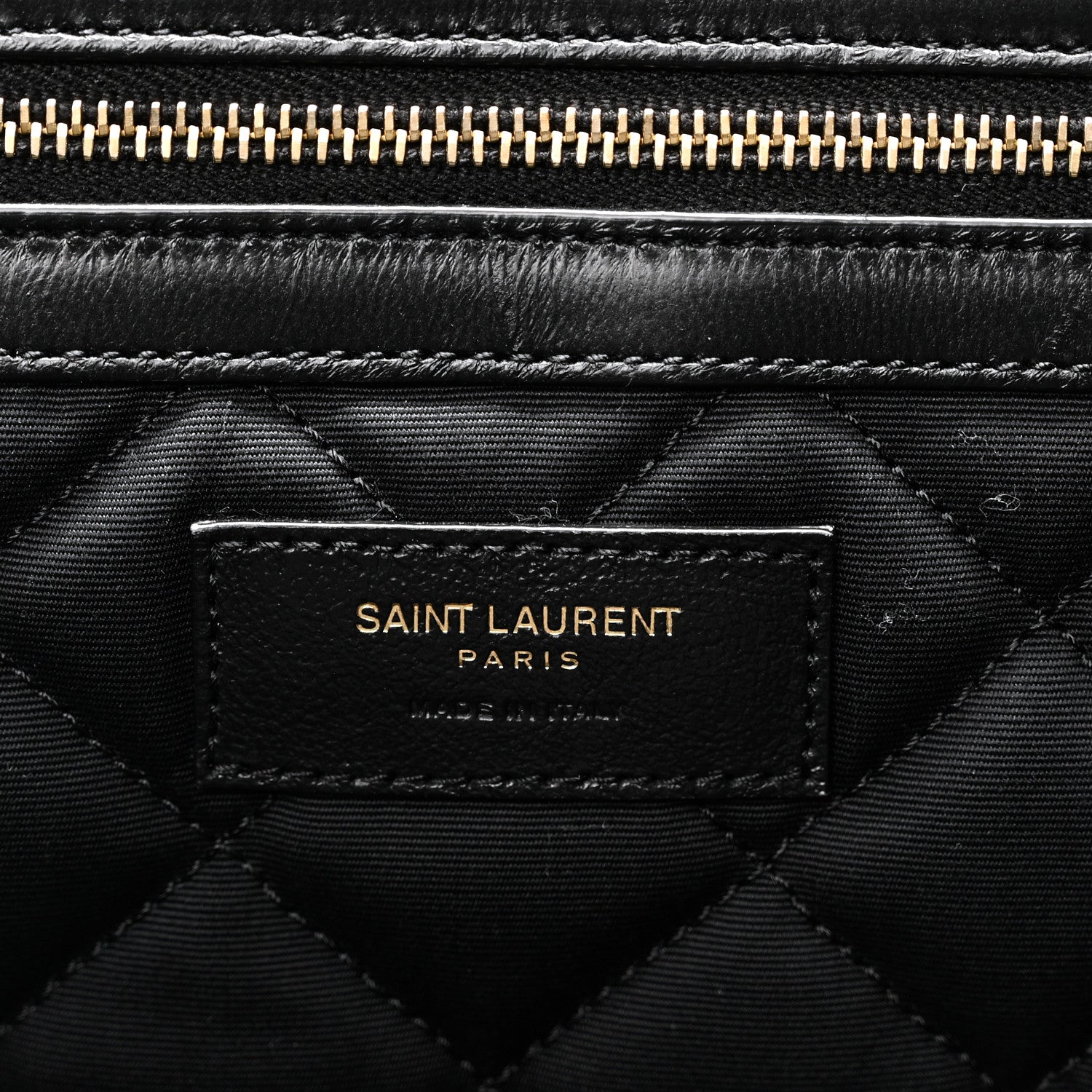 Saint Laurent ES quilted travel bag, black quilted lining with Saint Laurent Paris label.