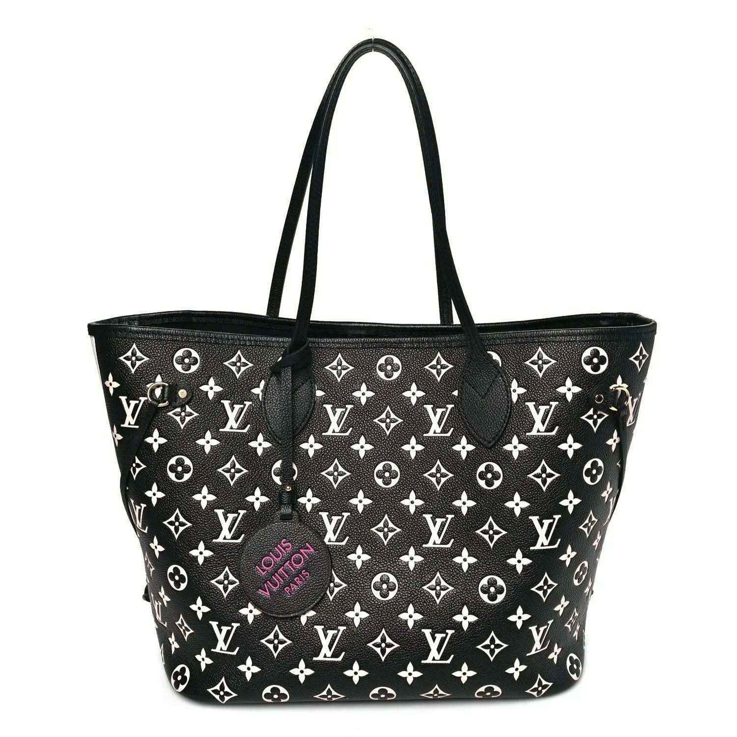 Louis Vuitton Neverfull MM tote with black monogram pattern and top handles