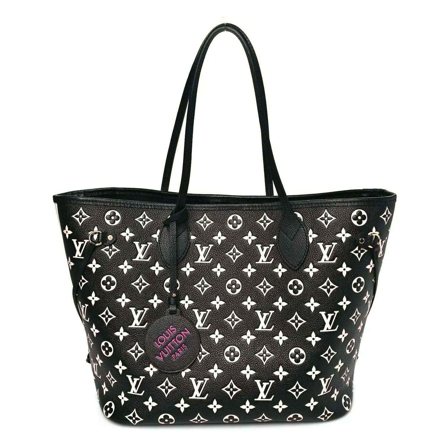 Louis Vuitton Neverfull MM tote with black monogram pattern and top handles