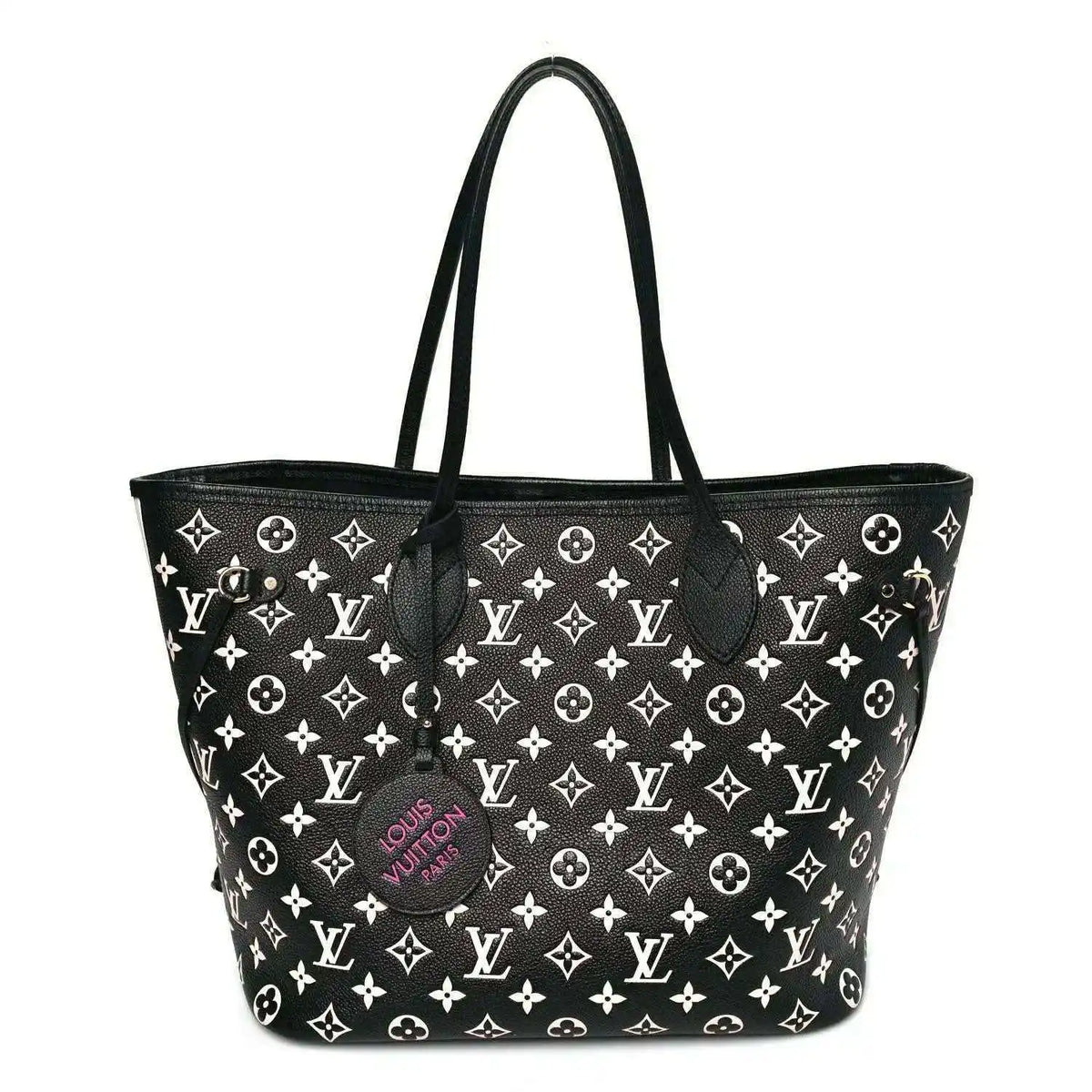 Louis Vuitton Neverfull MM tote with black monogram pattern and top handles