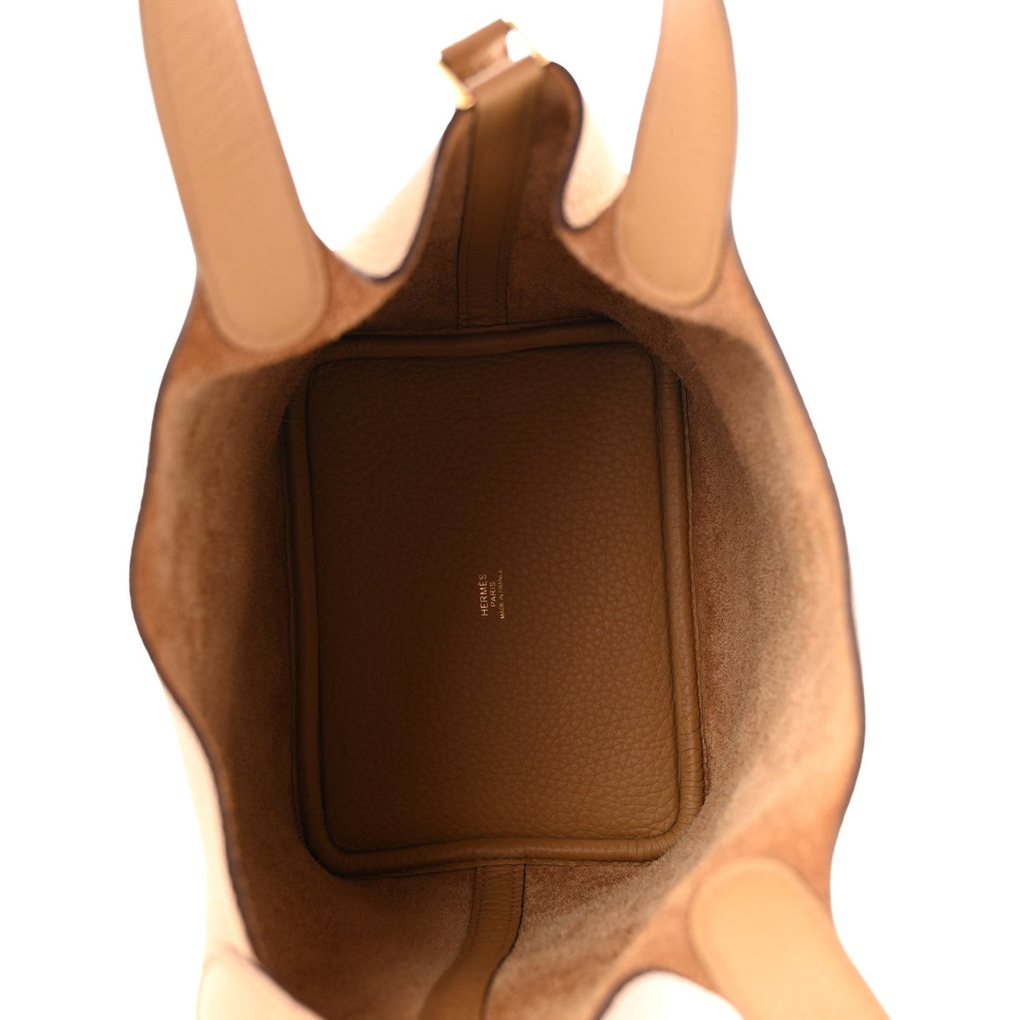 Hermes Picotin Lock 18 PM bucket bag interior, brown lining and smooth leather panels