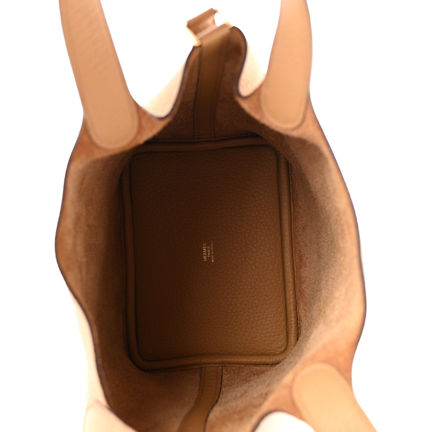 Hermes Picotin Lock 18 PM bucket bag interior, brown lining and smooth leather panels