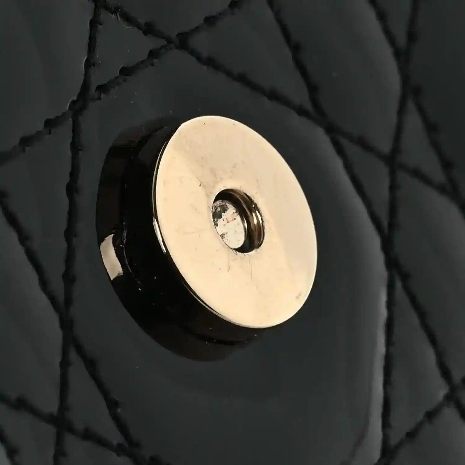 Black patent cannage Lady Dior pouch clasp detail with oval metal ring
