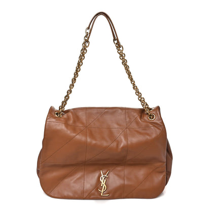 Light brown matelassé lambskin large shoulder bag with gold chain handles