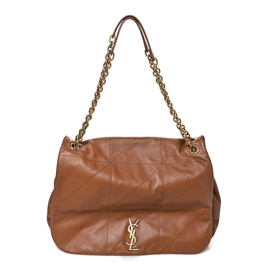 Light brown matelassé lambskin large shoulder bag with gold chain handles