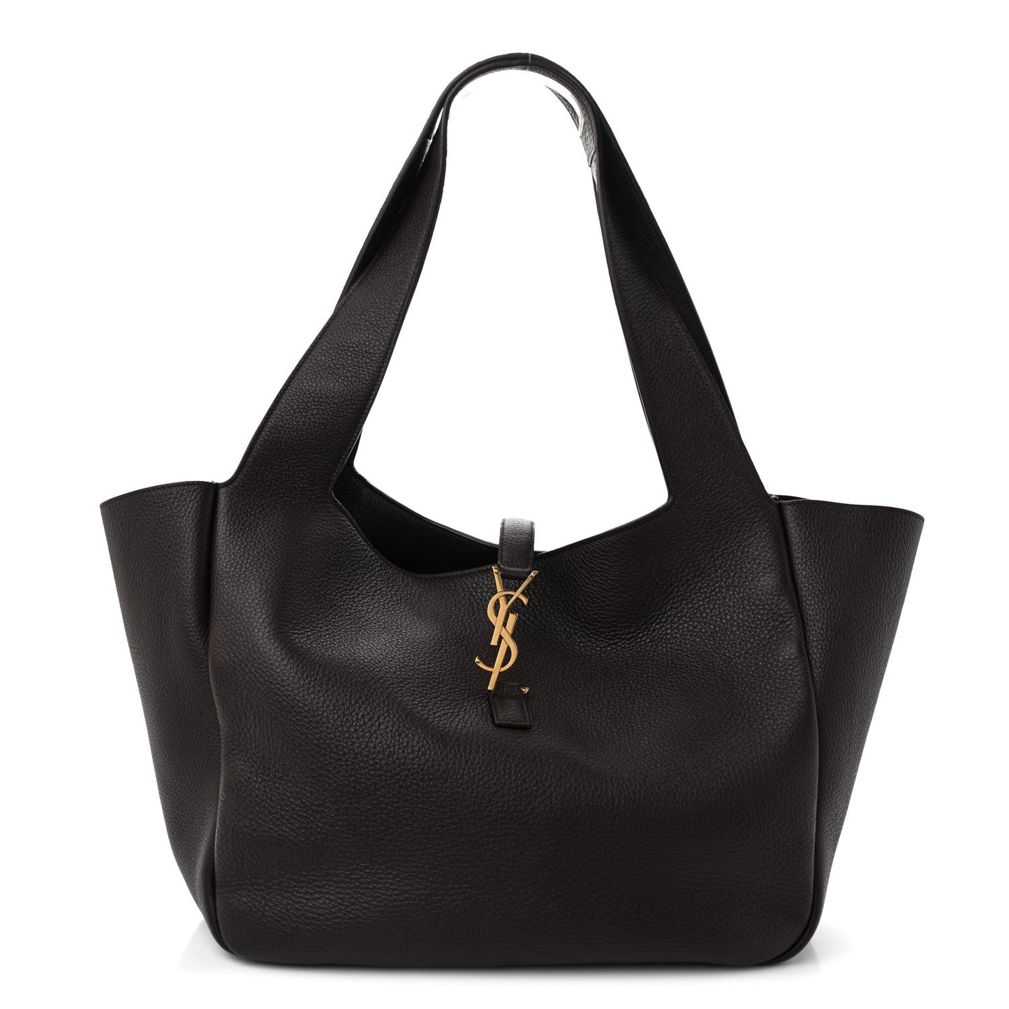 Grained deerskin Bea tote bag with YSL logo charm, dark leather, top handles