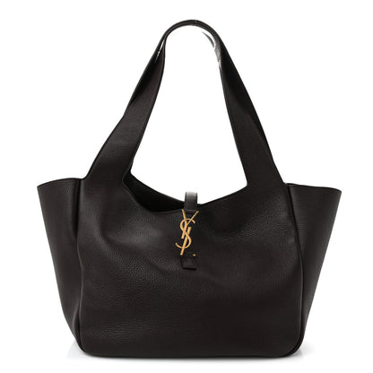 Grained deerskin Bea tote bag with YSL logo charm, dark leather, top handles