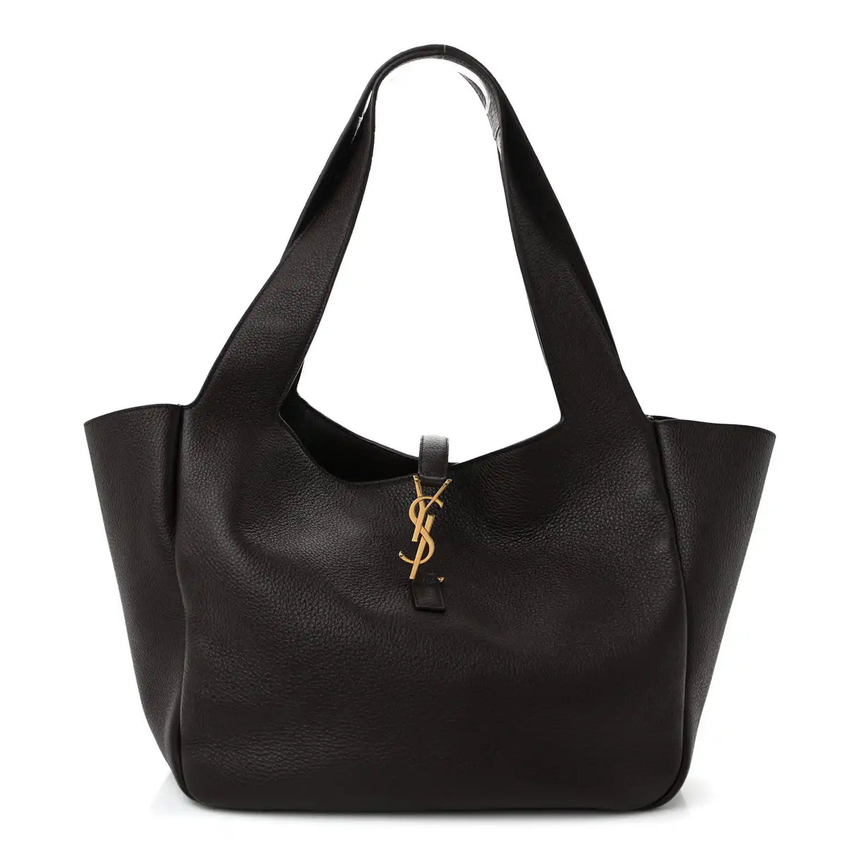 Grained deerskin Bea tote bag with YSL logo charm, dark leather, top handles