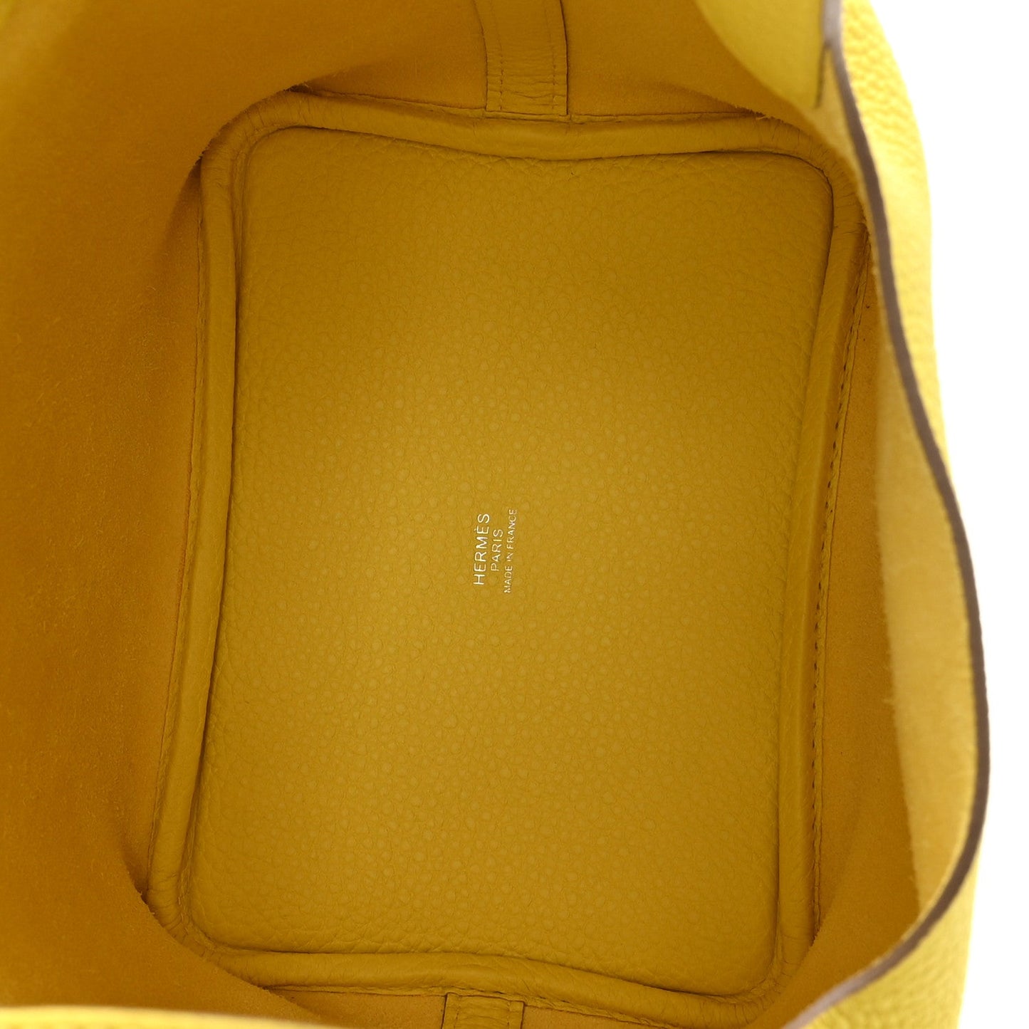 Lime leather interior lining with debossed text