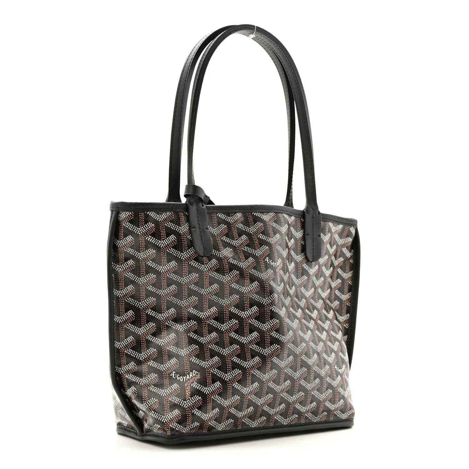 Reversible Goyard mini Anjou tote bag with Goyardine pattern and black top handles