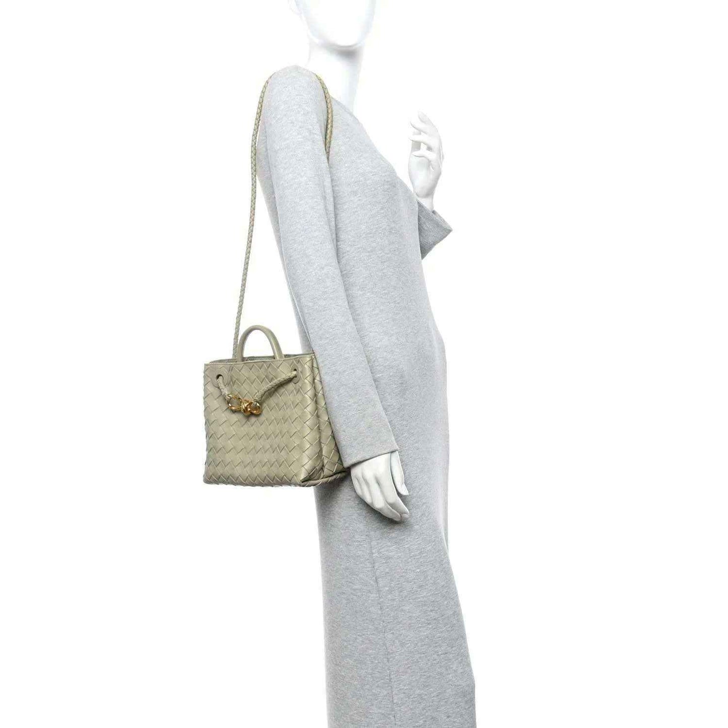 Bottega Veneta small shoulder bag worn on arm, intrecciato nappa leather, travertine tone