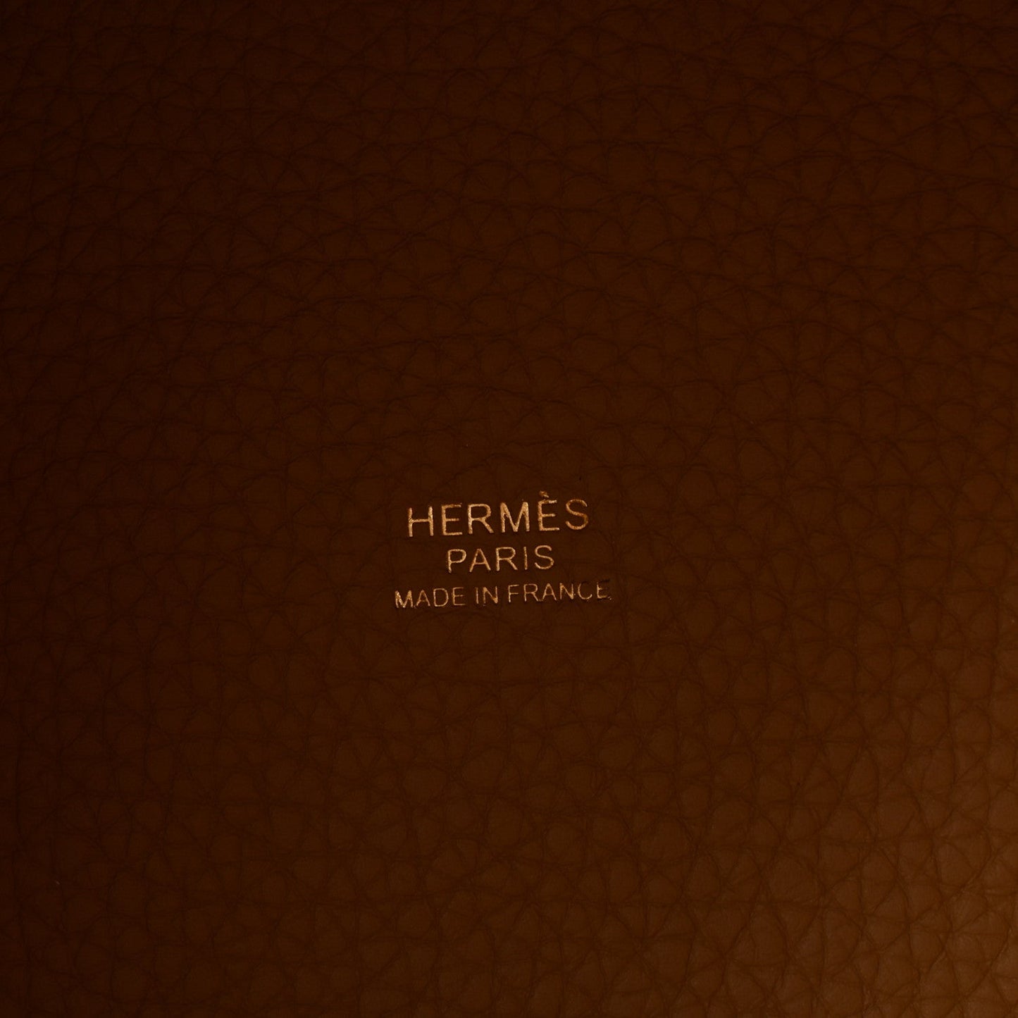Leather lining with HERMES PARIS and made in France stamp on Picotin Lock bag
