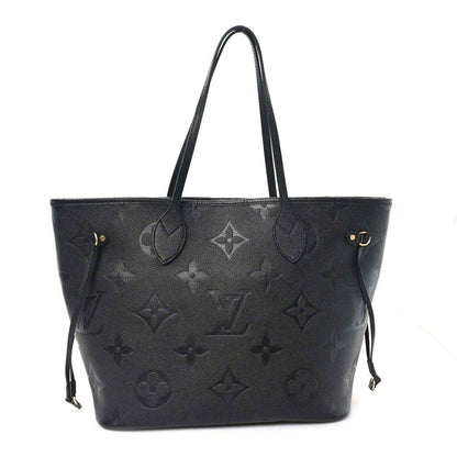 Neverfull MM tote bag, dark black embossed monogram leather, top handles