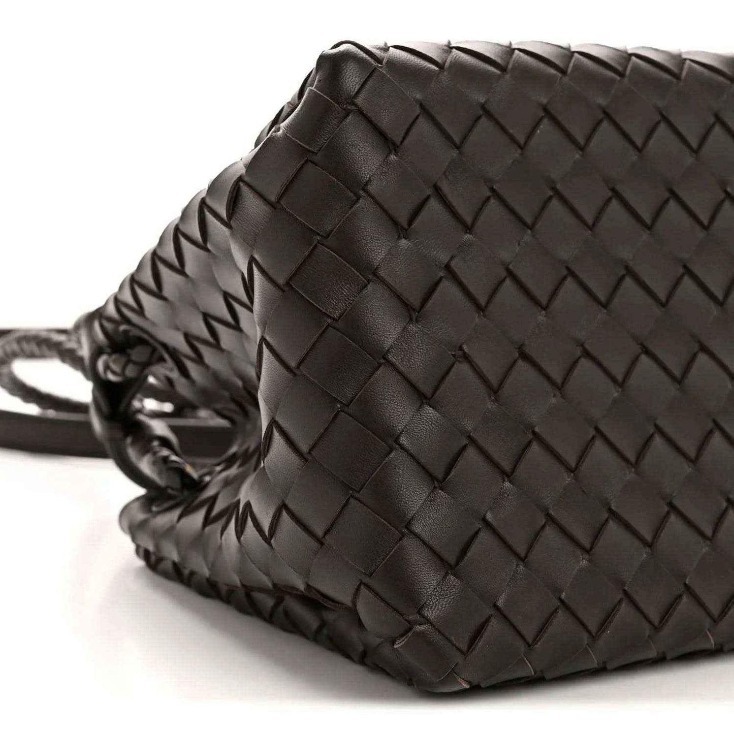 Black intrecciato leather shoulder bag side view with crossbody strap
