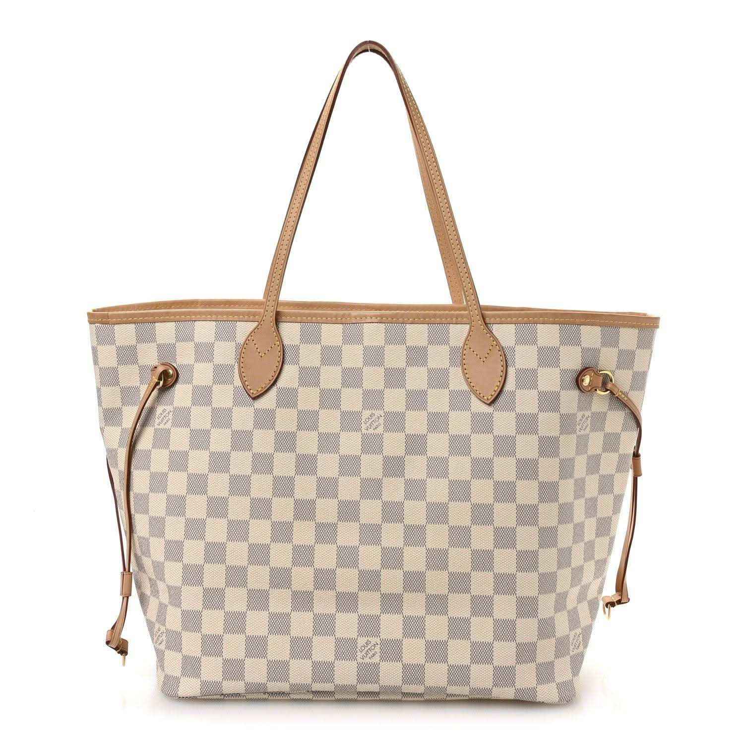 Louis Vuitton Damier Azur tote bag with tan leather handles and side ties