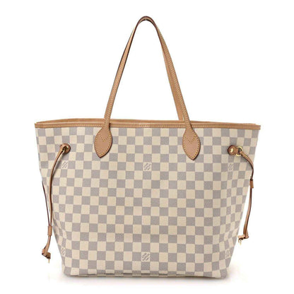 Louis Vuitton Damier Azur tote bag with tan leather handles and side ties