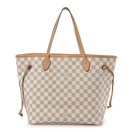 Louis Vuitton Damier Azur tote bag with tan leather handles and side ties