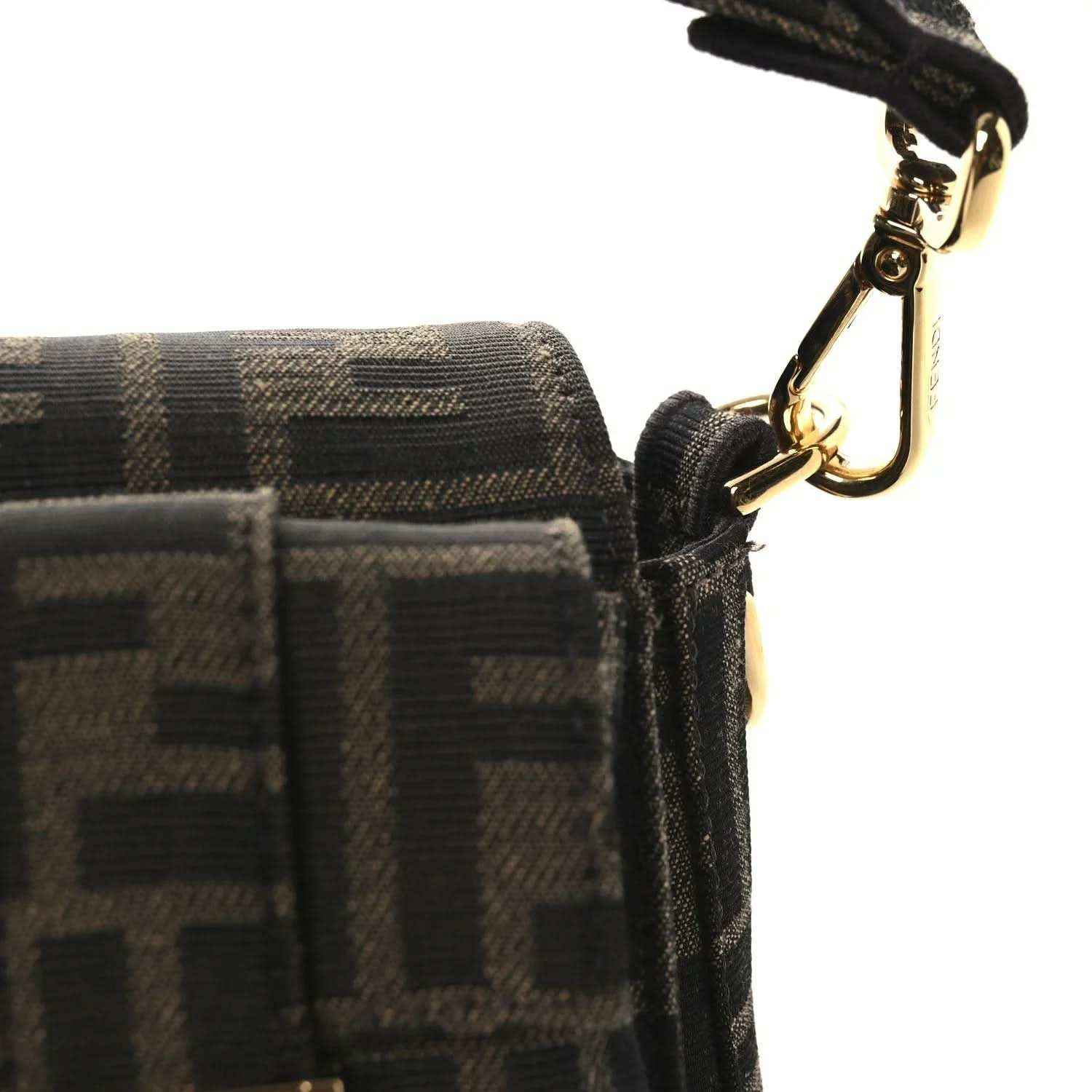 Jacquard baguette bag with front flap pocket, gold-tone clasp and strap