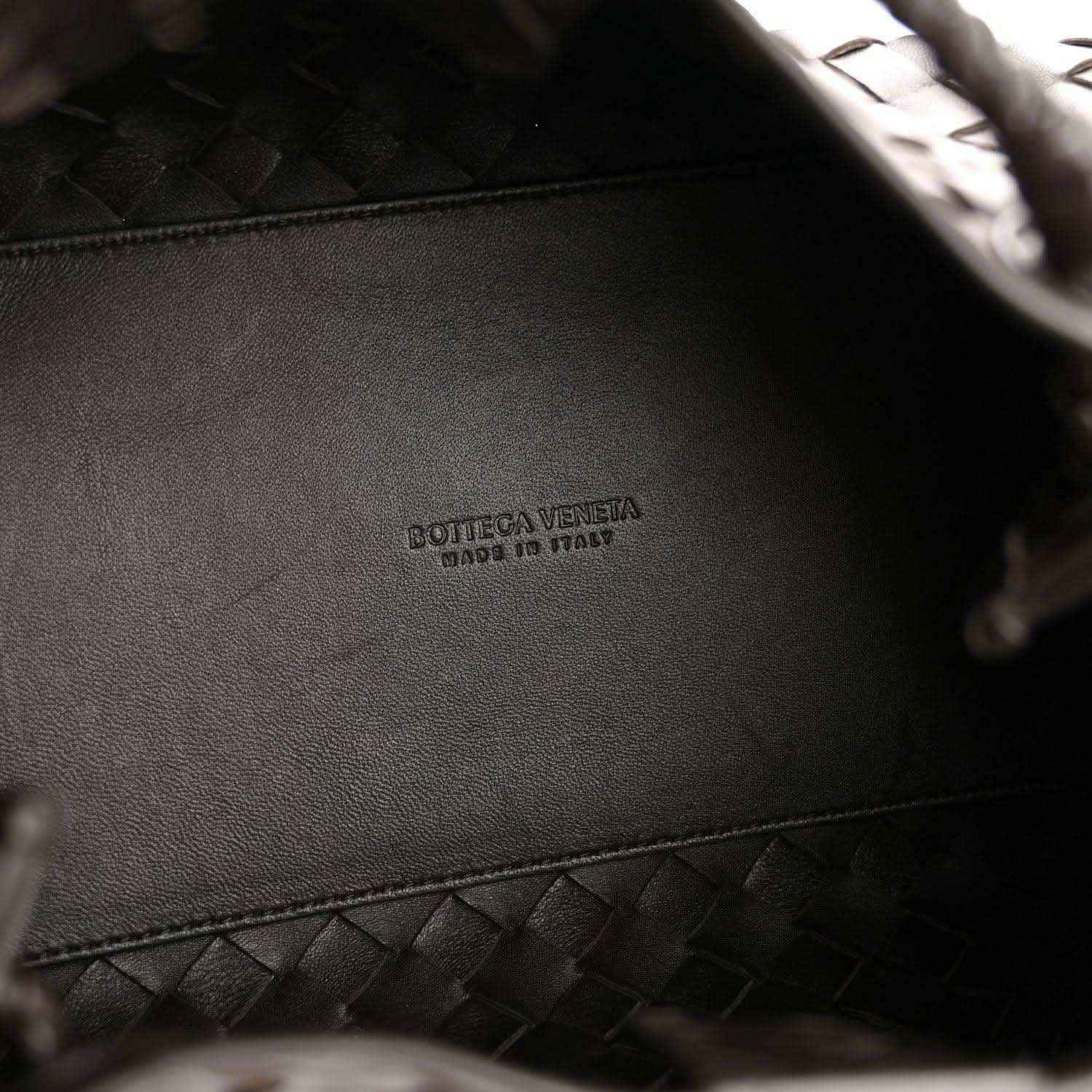 Black leather shoulder bag with embossed Bottega Veneta logo