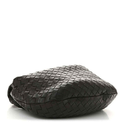 Intrecciato hobo bag in dark brown with woven top and rounded, slouchy body