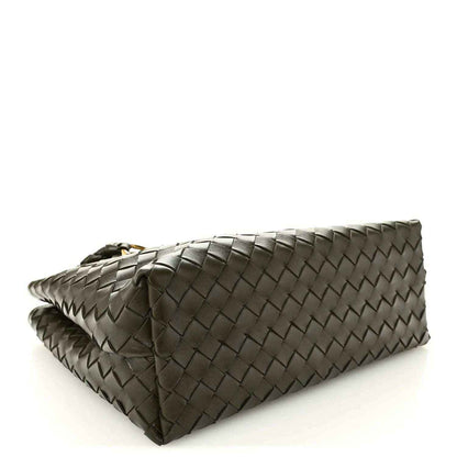 Bottega Veneta Andiamo intrecciato nappa leather shoulder bag, olive-toned, side view