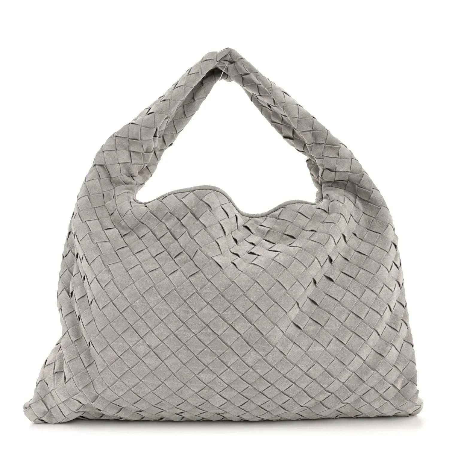Sterling grey suede intrecciato small hobo bag with braided handle