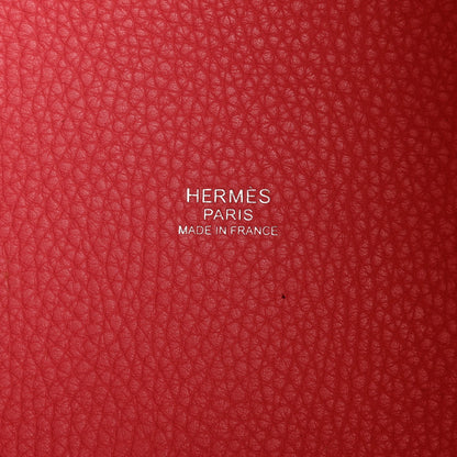 Red leather lining with embossed text: HERMES PARIS MADE IN FRANCE