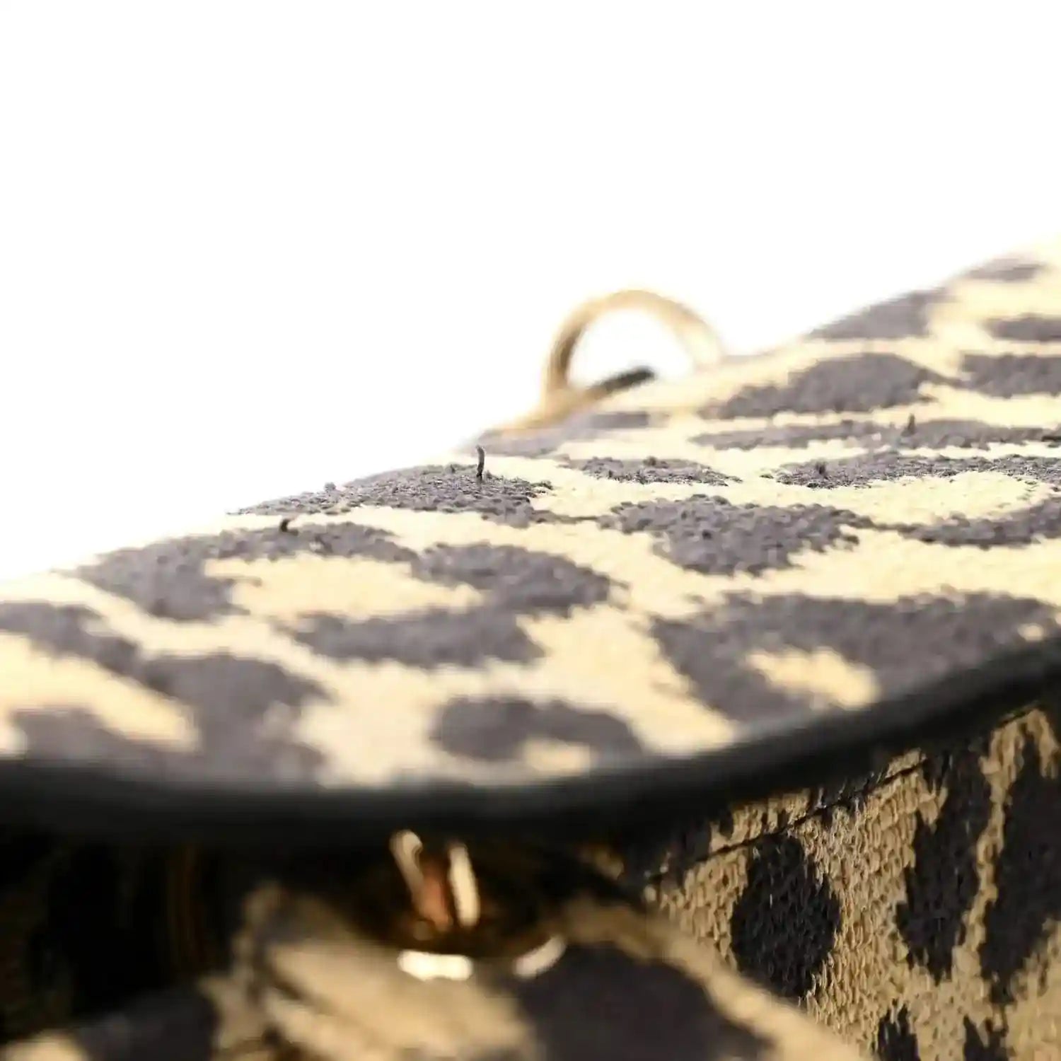 Christian Dior leopard canvas bag close-up of textured fabric and stitching