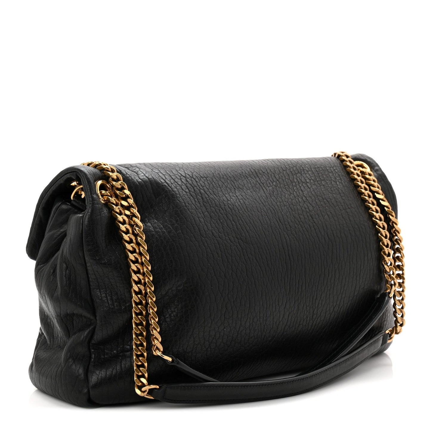 Saint Laurent Calypso shoulder bag, black grained lambskin, gold chain strap