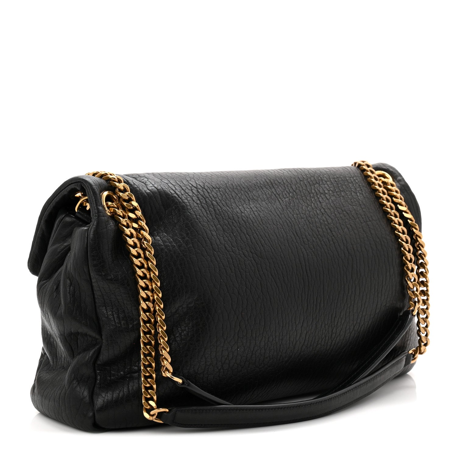 Saint Laurent Calypso shoulder bag, black grained lambskin, gold chain strap