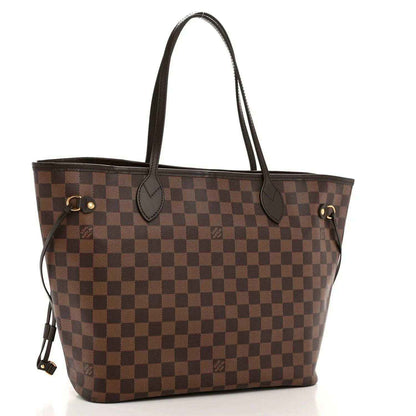 Damier Ebene canvas tote bag in brown check pattern with leather handles and front buckles