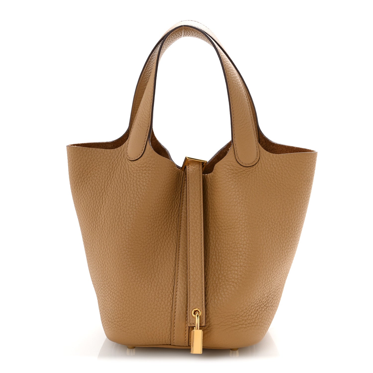 Hermes Picotin Lock 18 PM bucket bag in biscuit leather, structured open top