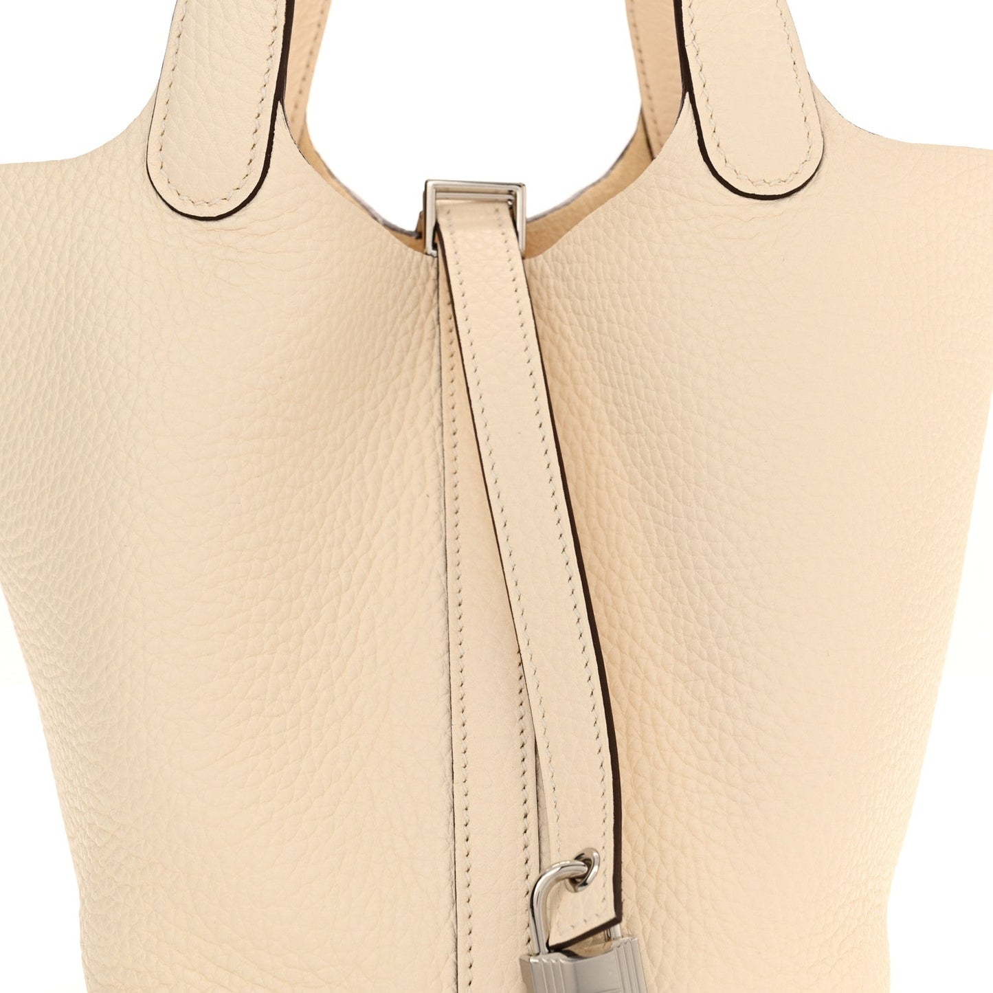 Nata leather handbag top with double handles and central lock strap hardware