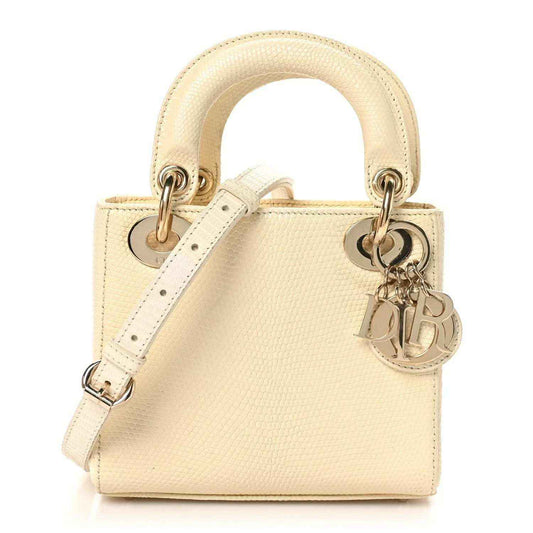 Ivory lizard-texture mini handbag with gold hardware and top handles