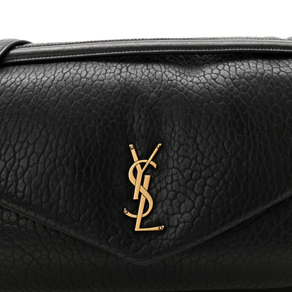 Saint Laurent Calypso shoulder bag front flap, black grained lambskin, gold YSL