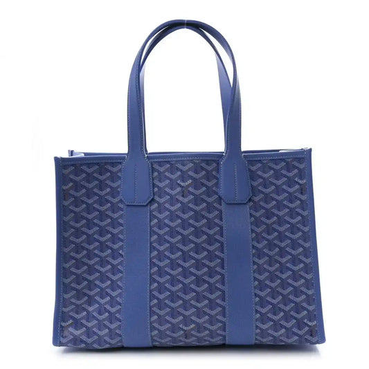Goyardine Villette PM tote bag in blue coated canvas with structured handles